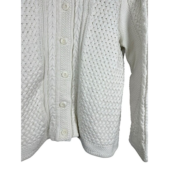 L.L. Bean Women’s 1X Cotton Fisherman Cable Knit Cardigan Sweater Ivory - Picture 6 of 14